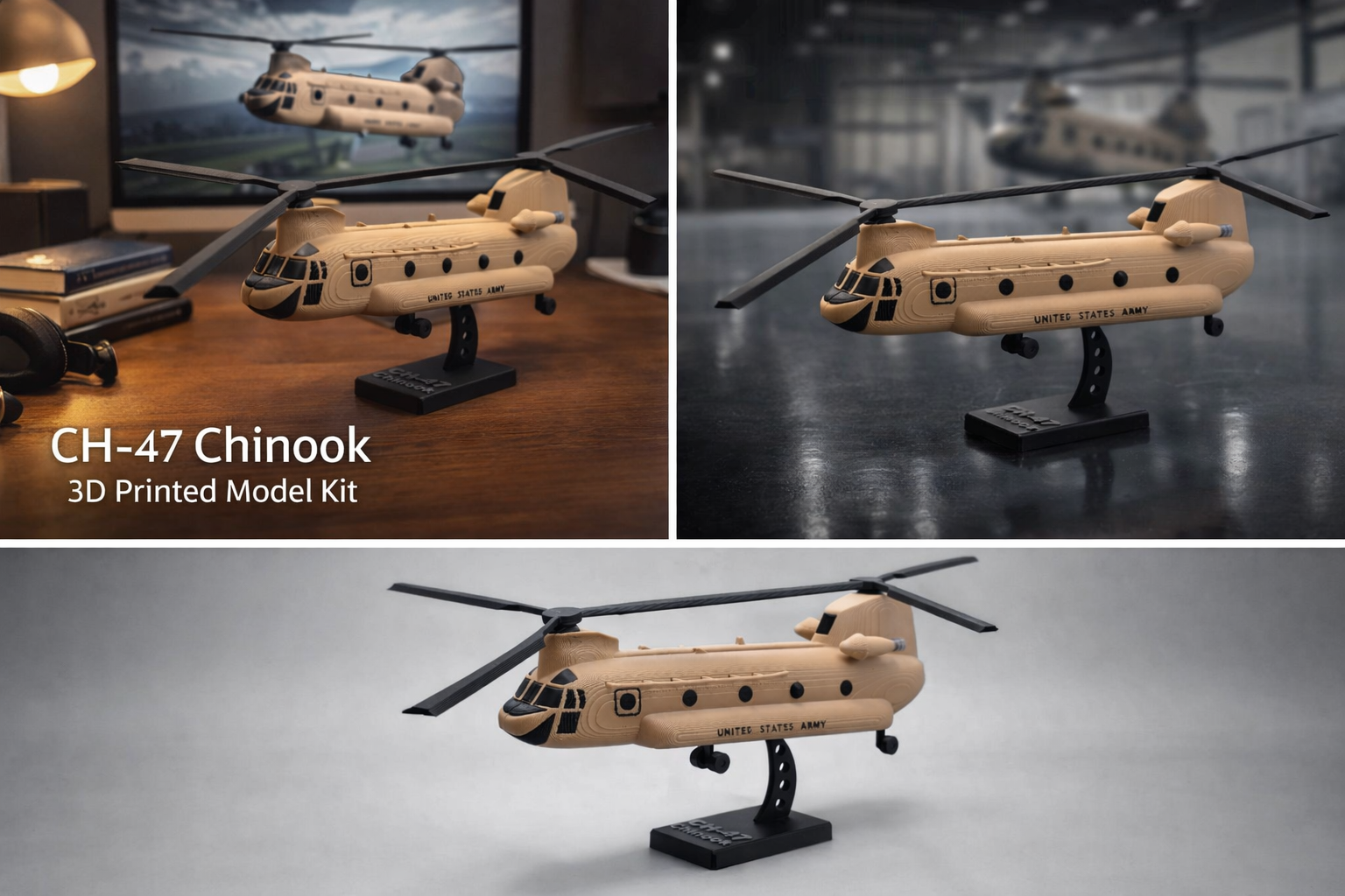 CH-47 Chinook Helicopter Loose Piece Display Model – 3D Printed Military Helicopter