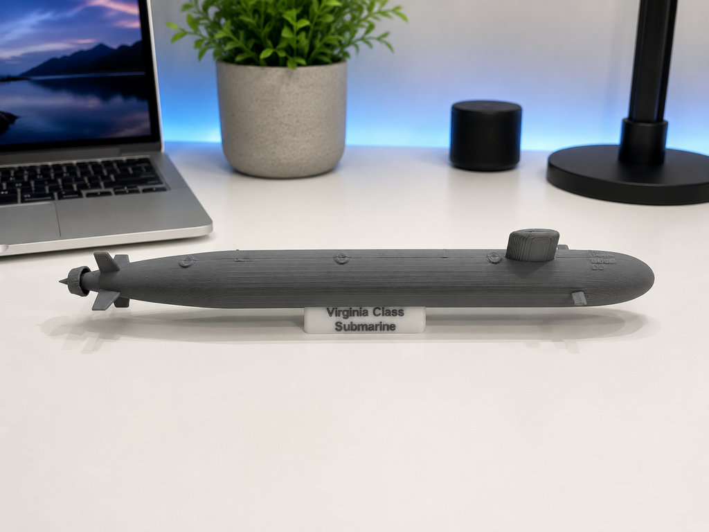 Virginia Class Submarine 3D Printed Model Kit Card with Display Stand | DIY Snap-Together Navy Submarine