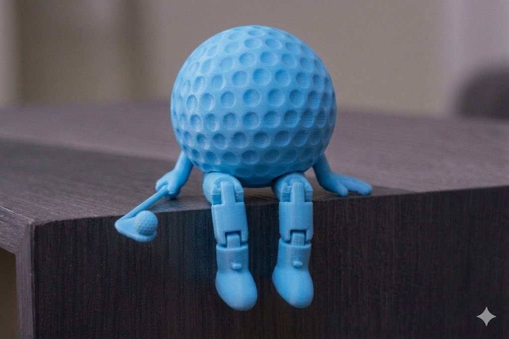 Funny Golf Ball Buddy with Club | 3D Printed Golf Desk Decor | Articulated Golf Figure