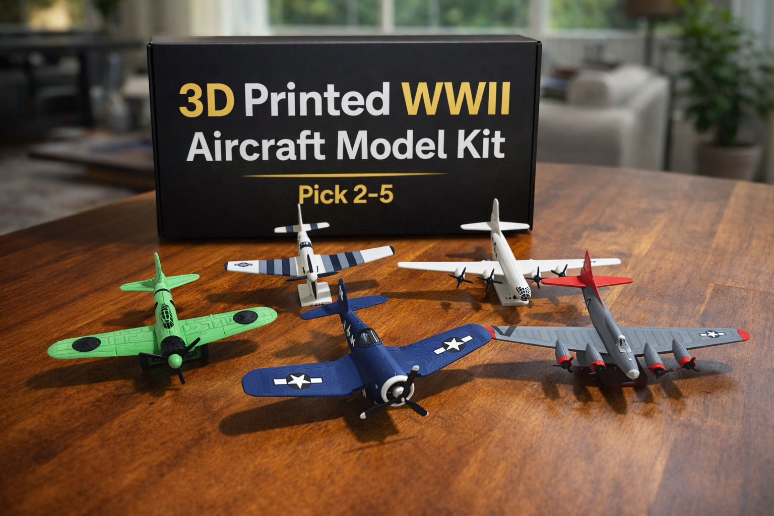WWII Aircraft Bundle 3D Printed Model Kit Collection – B-17, B-29, P-51, F4U Corsair & A6M Zero