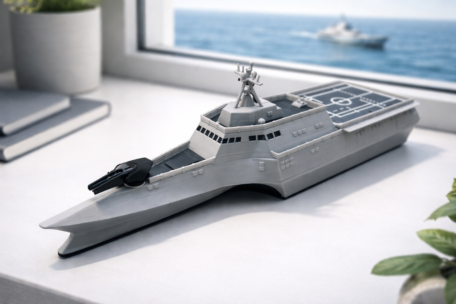 USS Littoral Combat Ship 3D Printed Display Model – Rotating Gun Naval Warship Decor