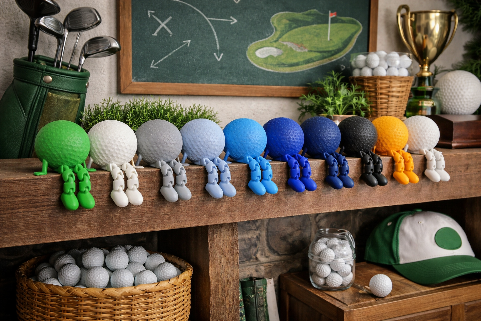 Funny Golf Ball Buddy Desk Decor | 3D Printed Golf Ball Figure with Dangly Legs