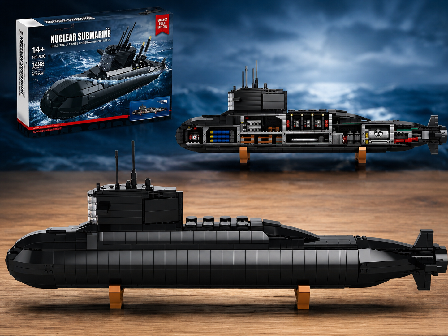 Nuclear Submarine Building Block Set with Lights – 1,498 Pieces
