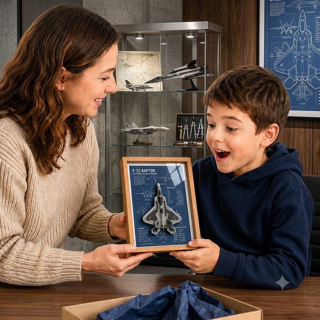 F-22 Raptor 3D Aircraft Shadow Box Frame – Fighter Jet Blueprint Wall Art
