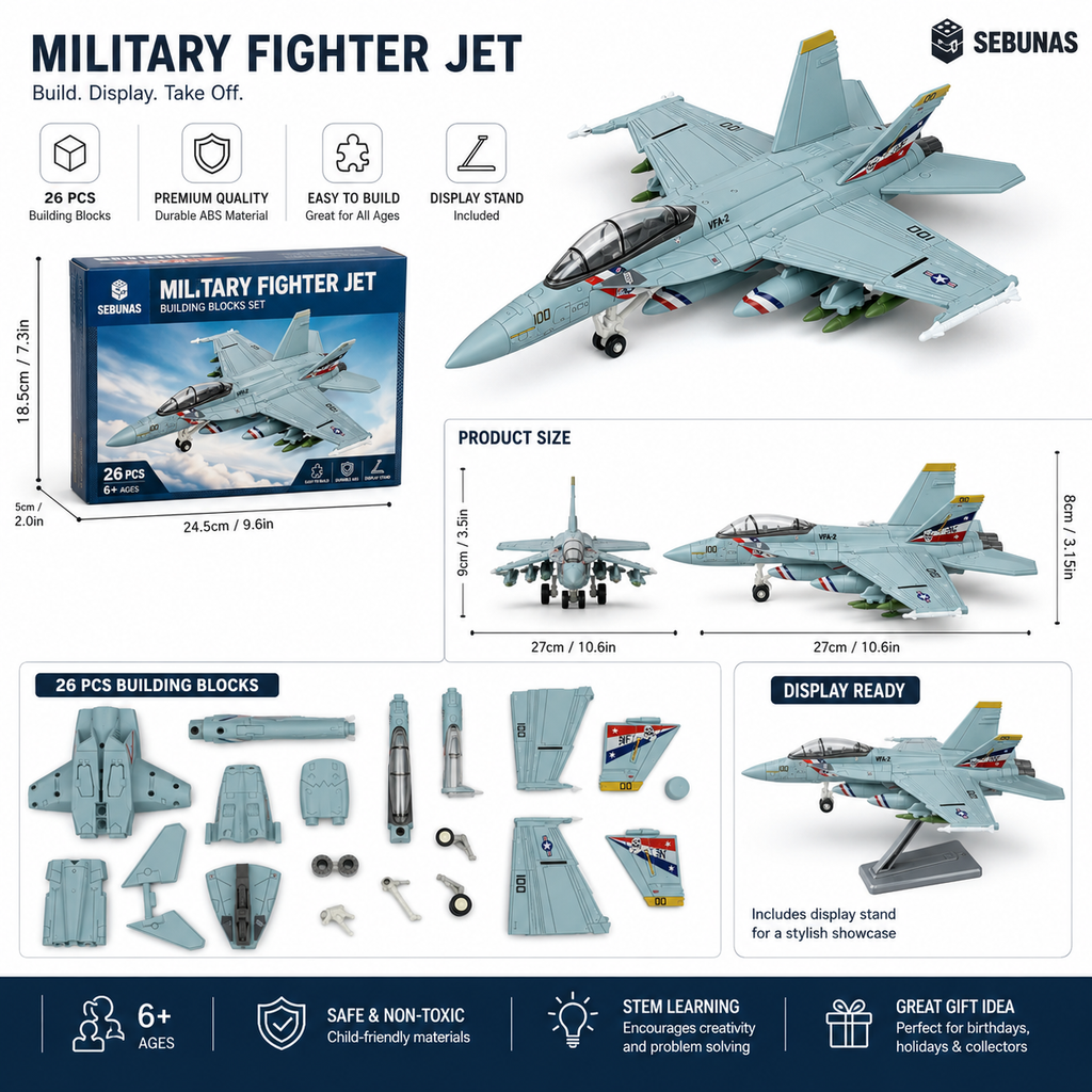 1:72 Scale F-18 Fighter Jet Quick Assembly Model Kit – Military Aircraft Build