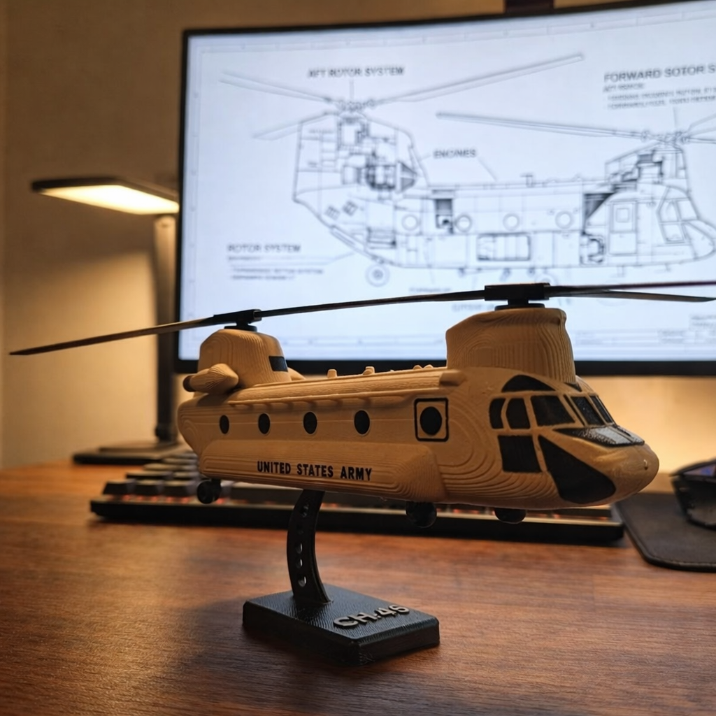 CH-47 Chinook Helicopter Loose Piece Display Model – 3D Printed Military Helicopter