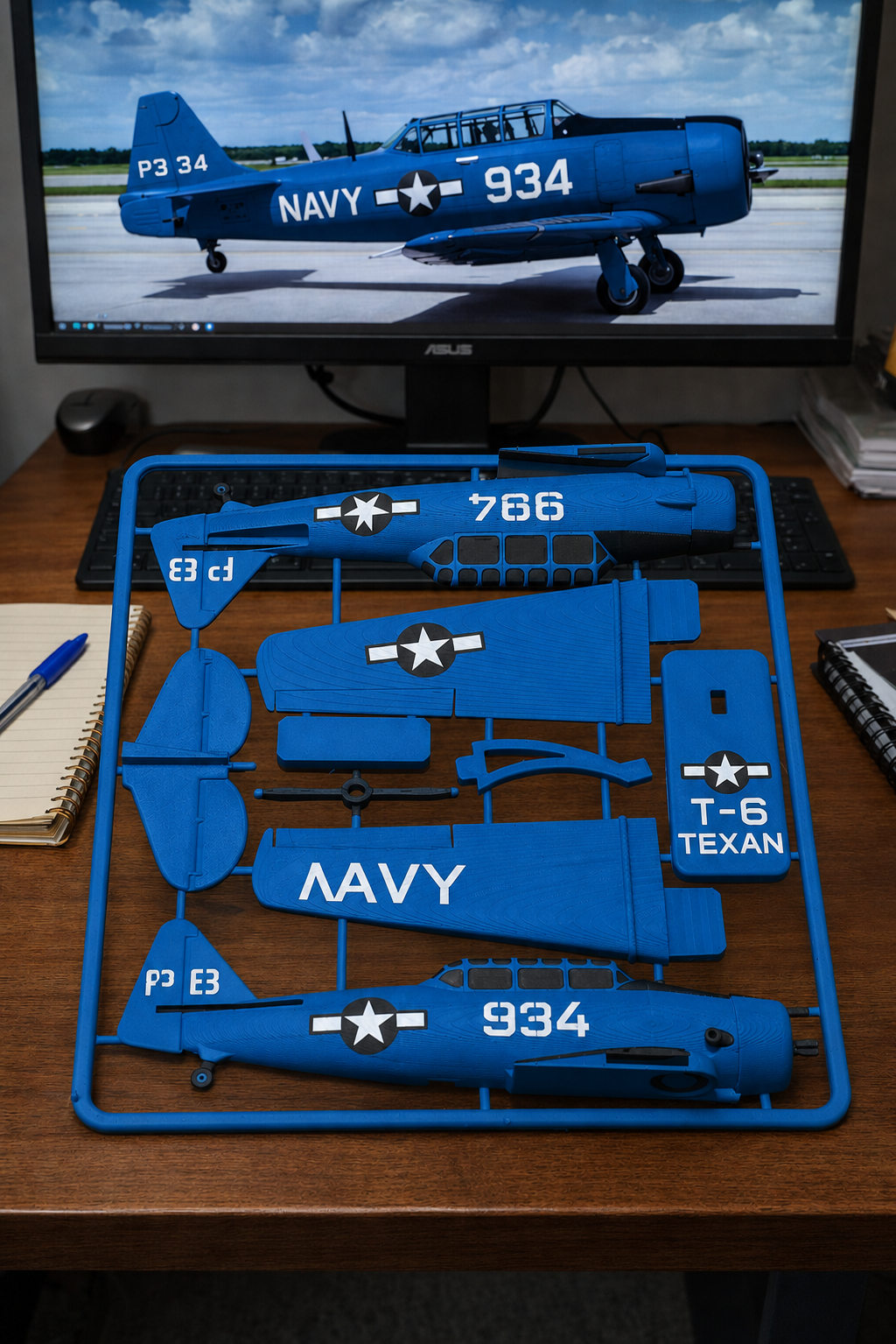 T-6 Texan 3D Printed Aircraft Model Kit – Vintage Navy Trainer Edition