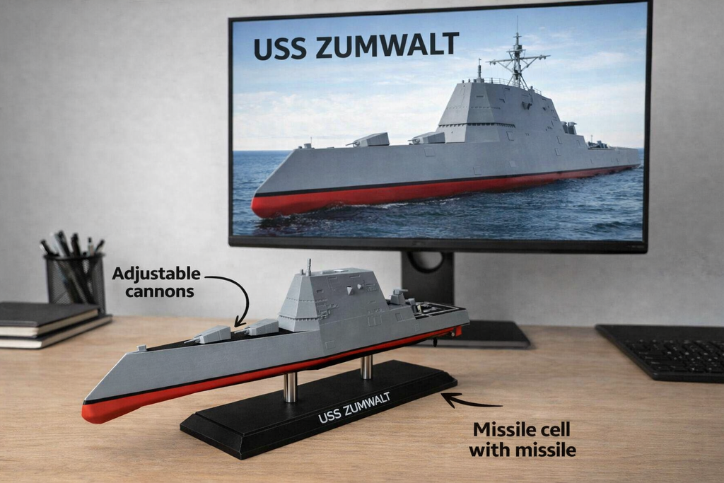 USS Zumwalt DDG-1000 3D Printed Destroyer Display Model – Modern Navy Warship Desk Decor