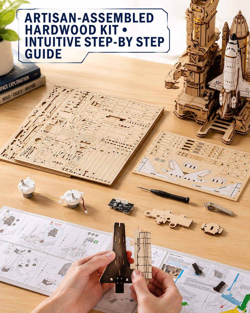ROKR Space Shuttle 3D Wooden Puzzle with Interactive LED Launch Sequence