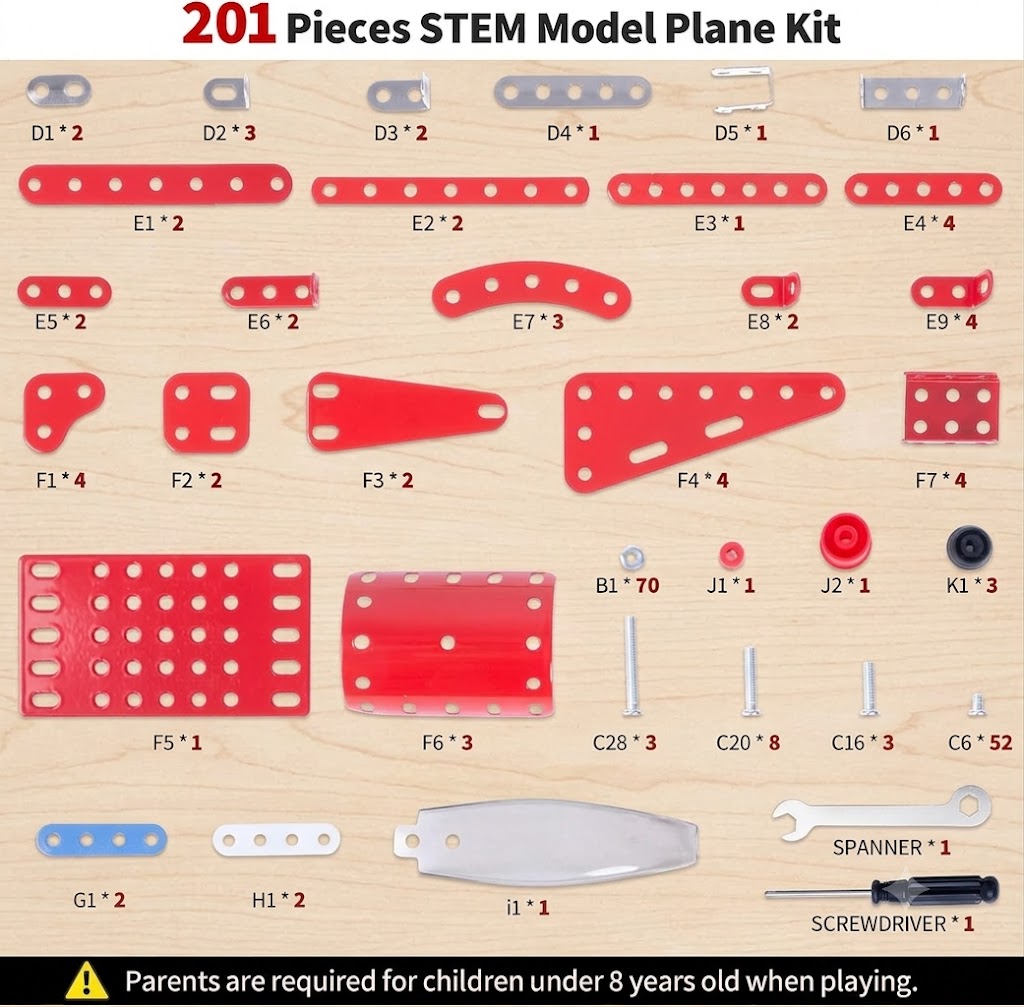 Toy Airplane Building Kit – 201 Piece STEM DIY Model Plane Construction Set