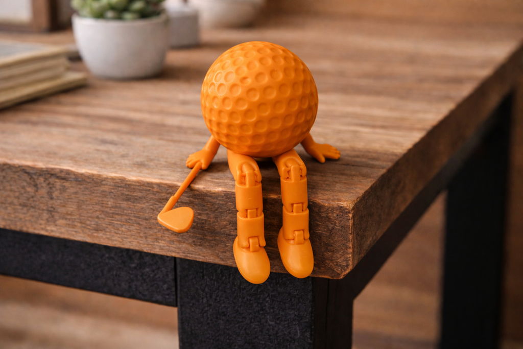 Funny Golf Ball Buddy with Club | 3D Printed Golf Desk Decor | Articulated Golf Figure