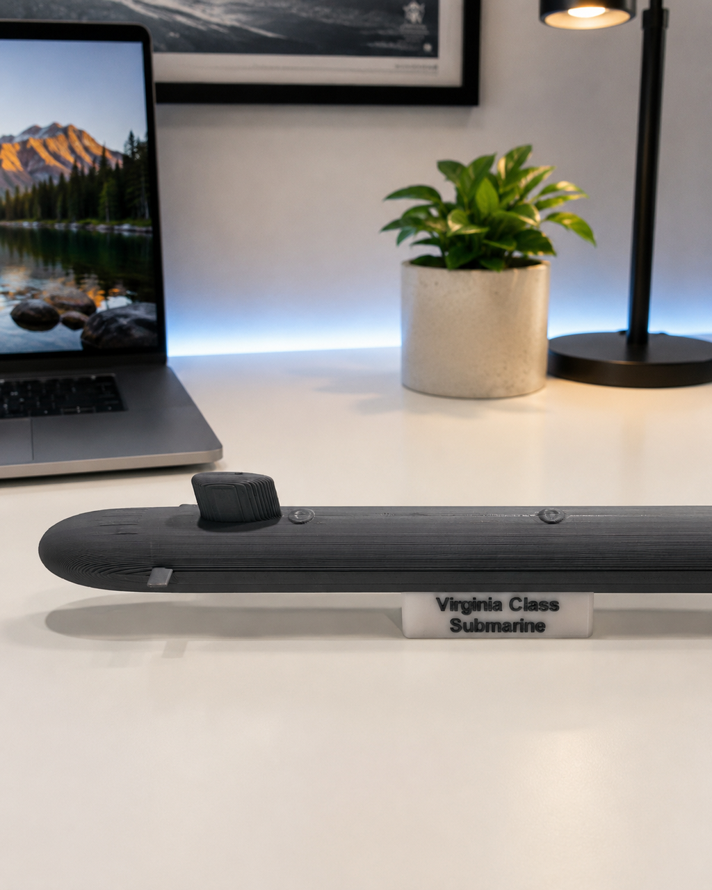Virginia Class Submarine 3D Printed Model Kit Card with Display Stand | DIY Snap-Together Navy Submarine