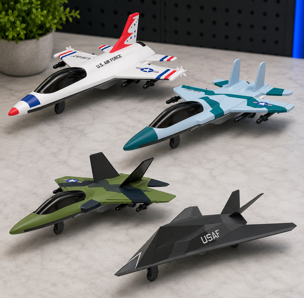 US Air Force Toy Fighter Jets 4-Pack Die-Cast Pull Back Airplane Set