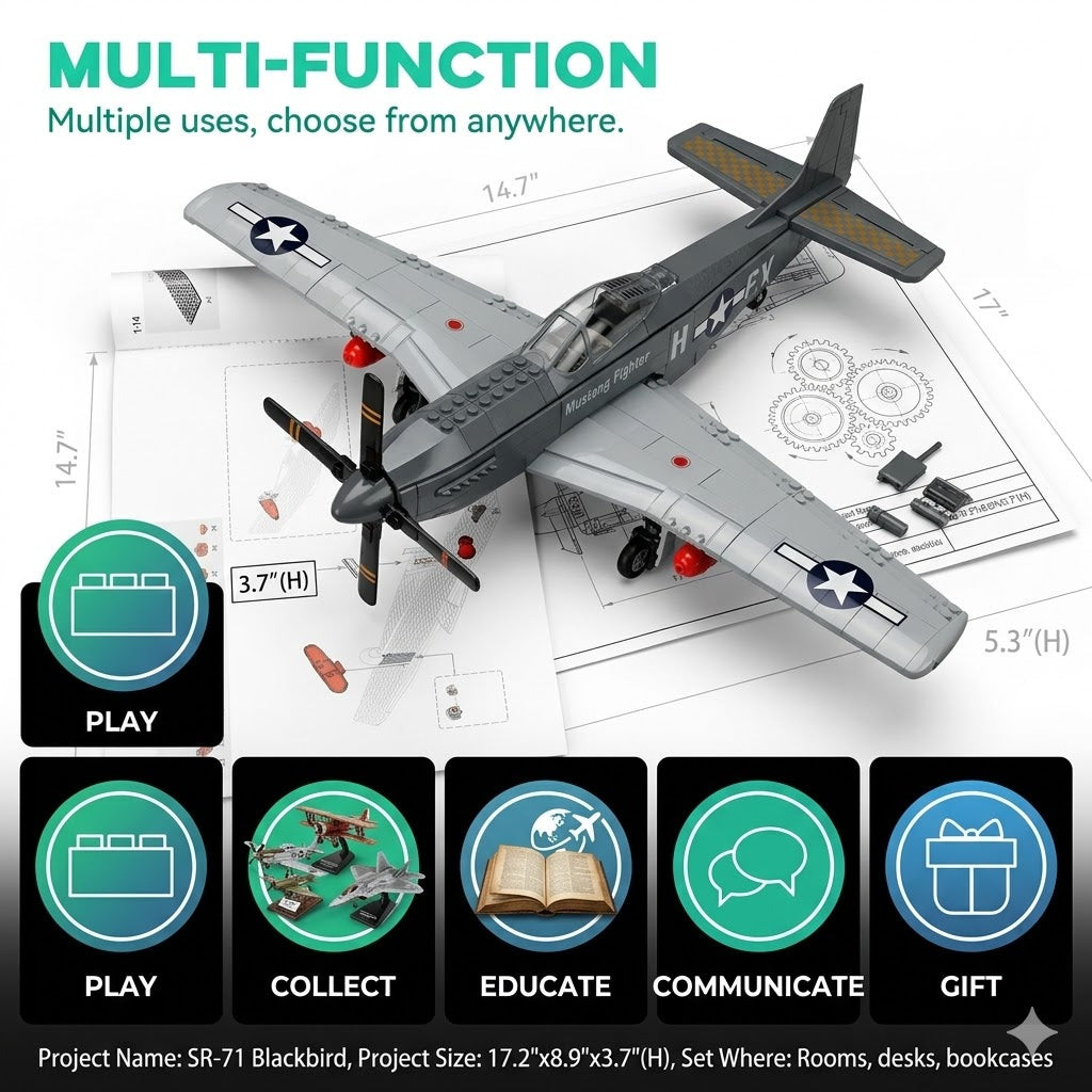 P-51 Mustang Fighter Aircraft Building Set – 258 Piece Model Kit