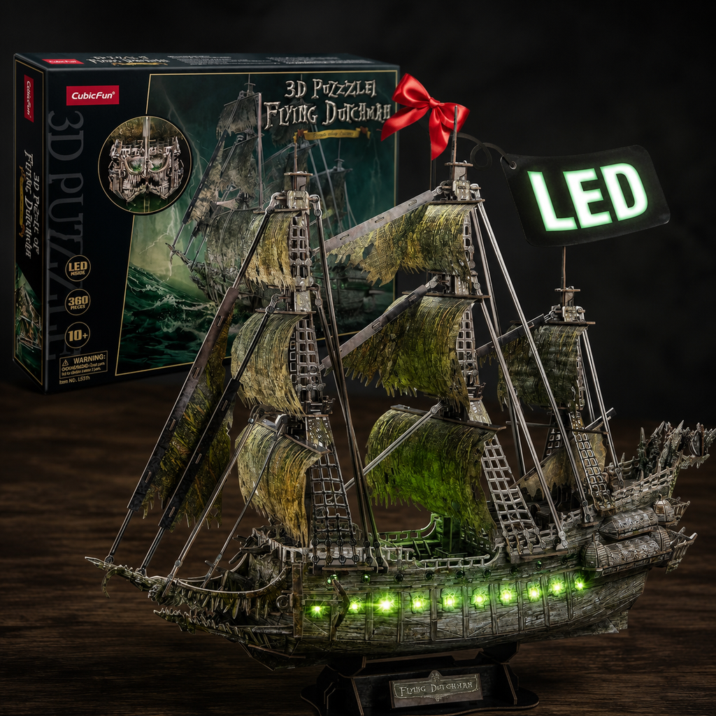 CubicFun Flying Dutchman 3D Pirate Ship Puzzle with Green LED – 360 Pieces