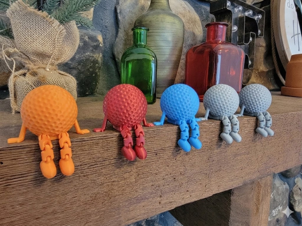 Funny Golf Ball Buddy Desk Decor | 3D Printed Golf Ball Figure with Dangly Legs