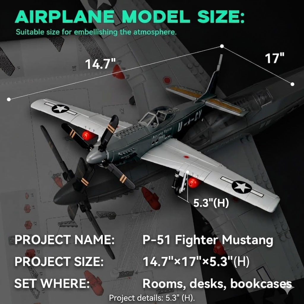 P-51 Mustang Fighter Aircraft Building Set – 258 Piece Model Kit