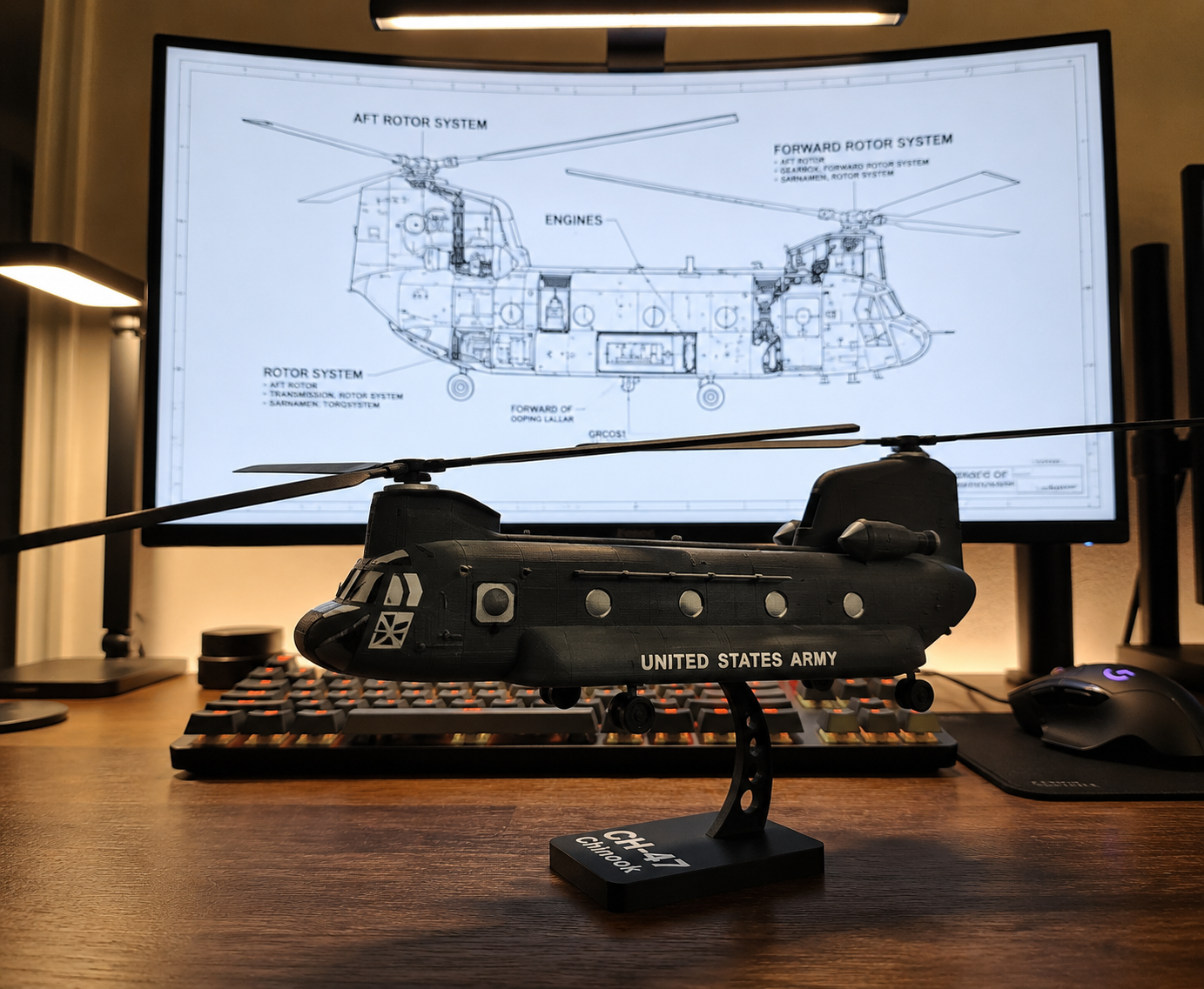 CH-47 Chinook Helicopter Loose Piece Display Model – 3D Printed Military Helicopter