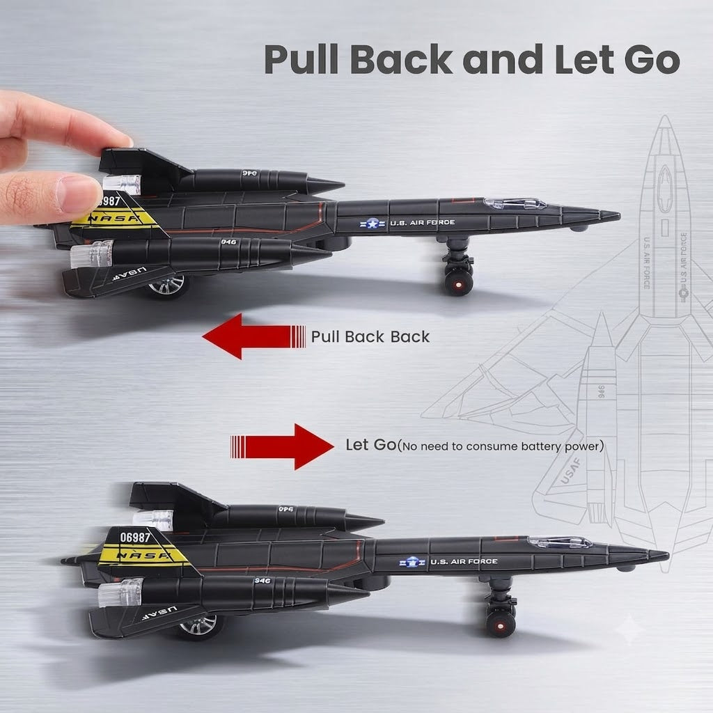 Toy Fighter Jets F-18 & SR-71 2-Pack Die-Cast Pull Back Airplane Set with Lights & Sounds