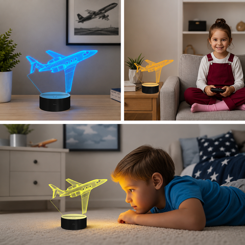 3D Airplane LED Night Light – 16 Color Remote & Touch Control Lamp
