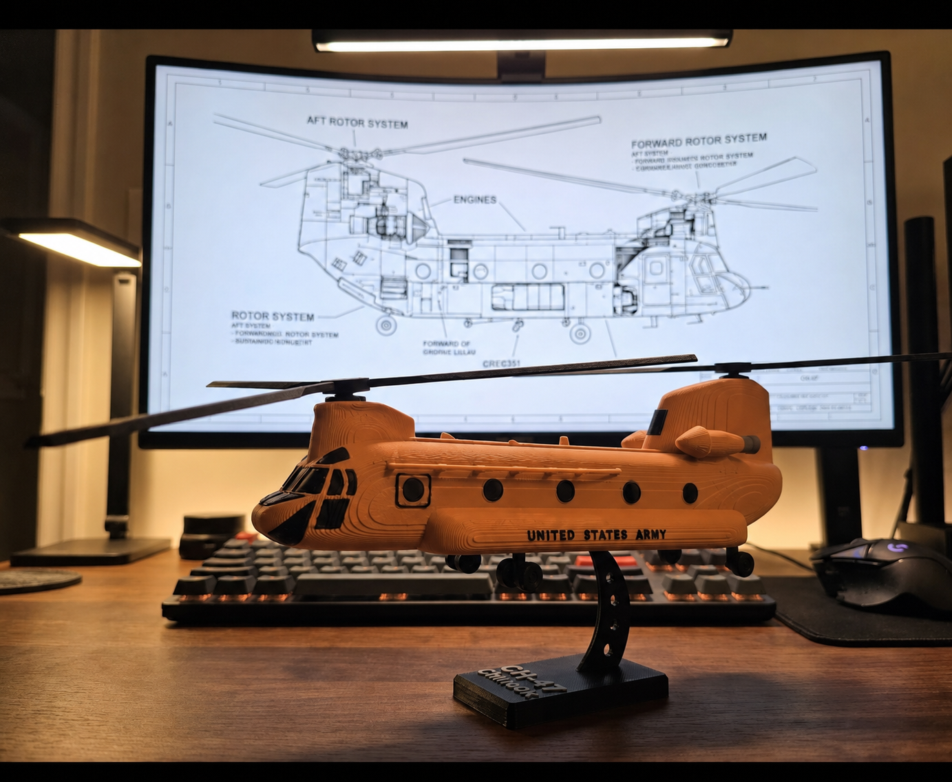 CH-47 Chinook Helicopter Loose Piece Display Model – 3D Printed Military Helicopter