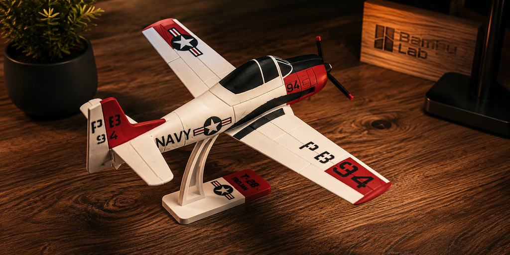 T-28 Trojan Navy Kit Card 3D Printed Aircraft Model Kit | Snap Fit Desk Display | DIY Plane Gift