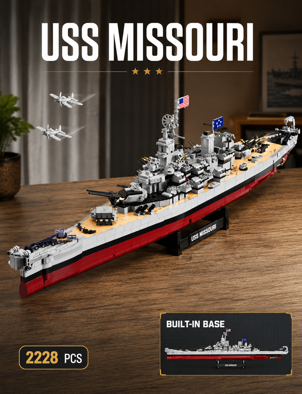 USS Missouri BB-63 Battleship Building Block Set – 2,228 Pieces