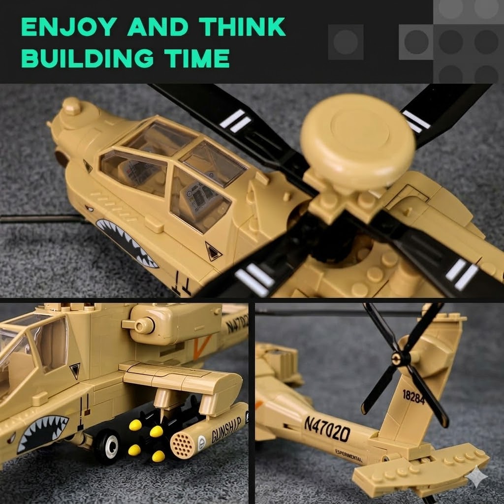 H-64 Apache Military Helicopter Building Set – 223 Piece Model Kit