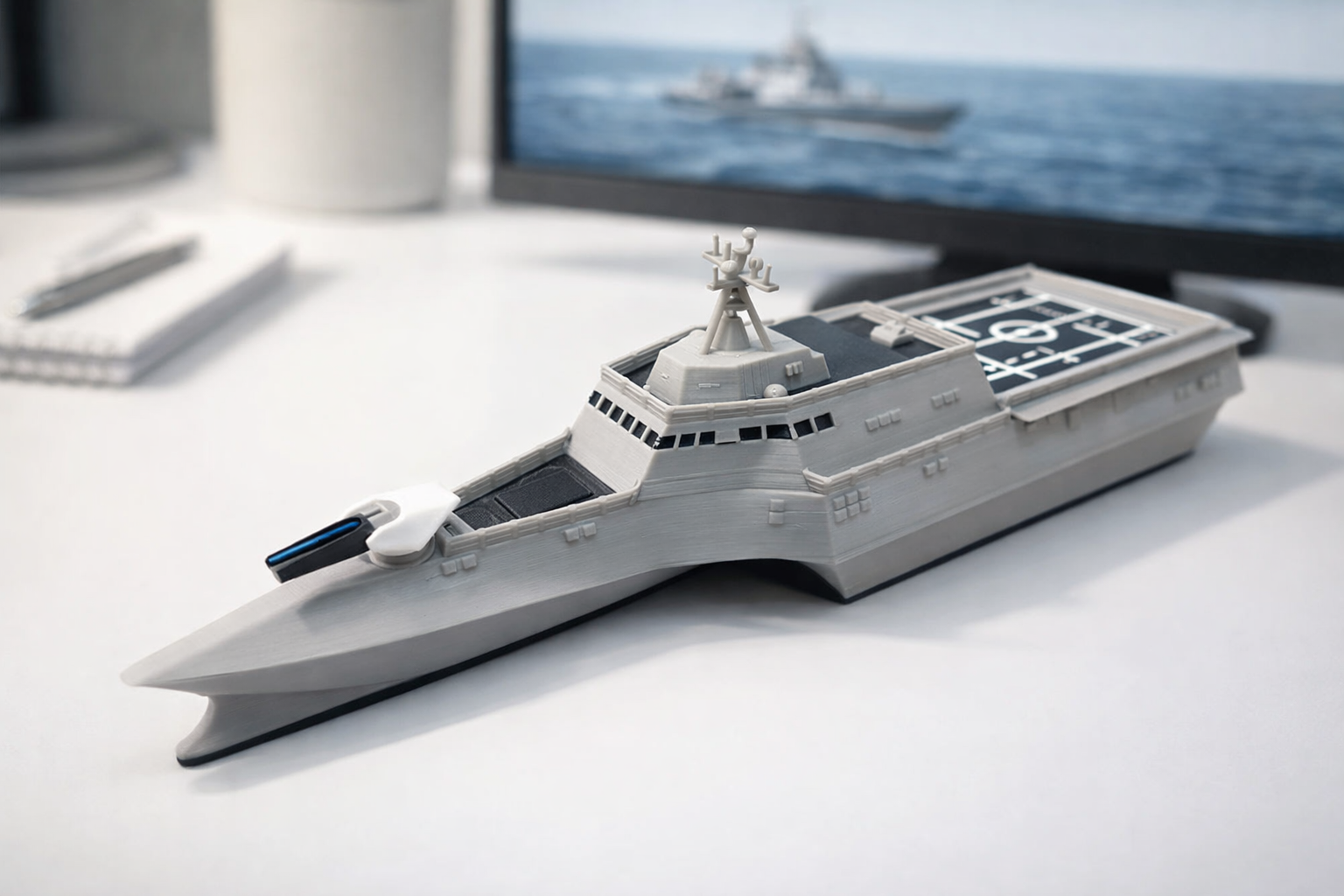 USS Littoral Combat Ship 3D Printed Display Model – Rotating Gun Naval Warship Decor