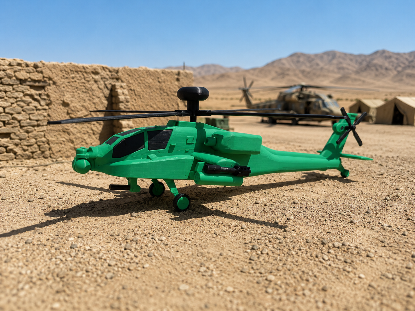 AH-64 Apache Helicopter 3D Printed Display Model – Military Attack Helicopter Edition