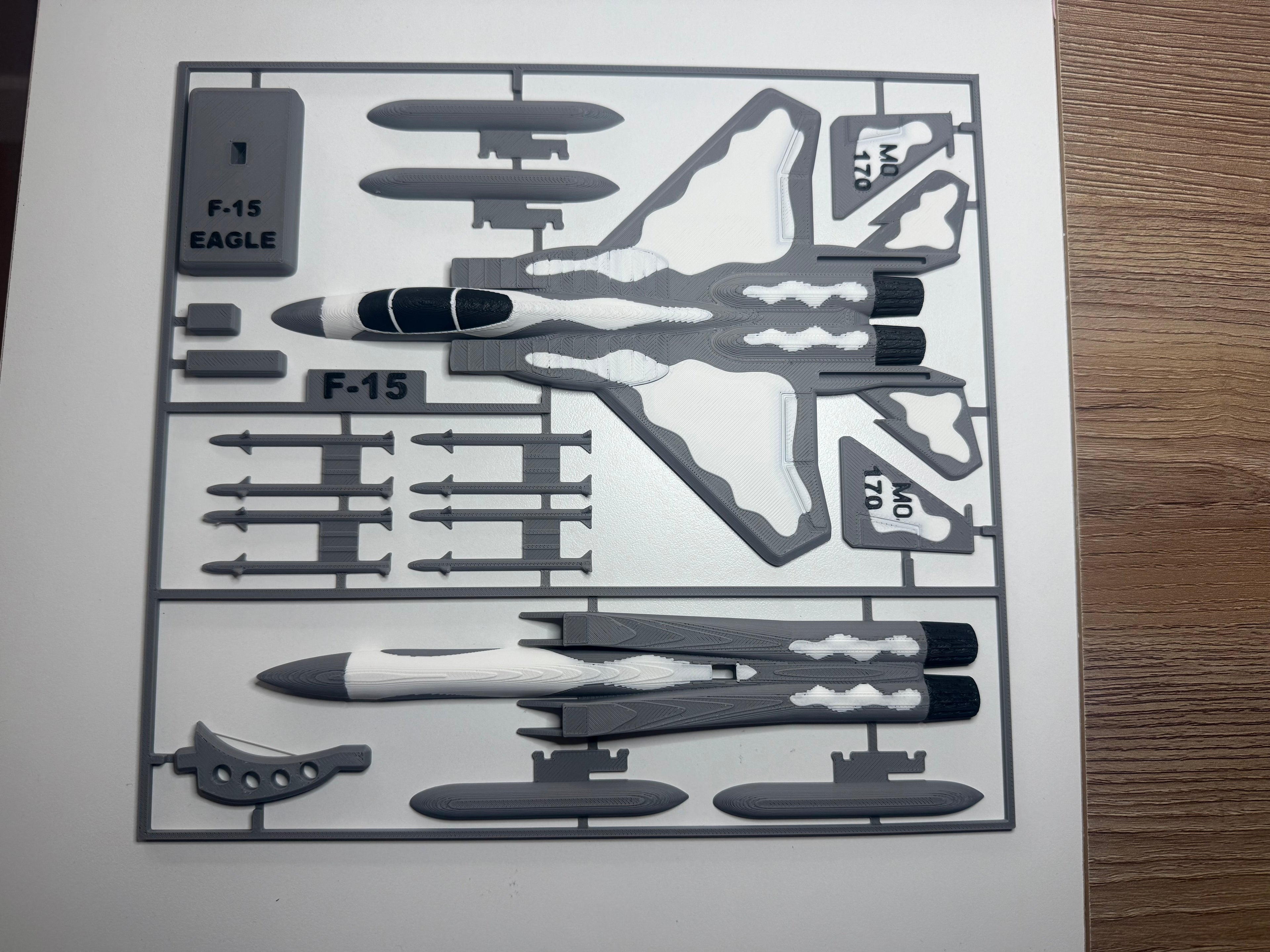 F-15 Eagle 3D Printed Aircraft Model Kit – White & Gray Fighter Jet Edition