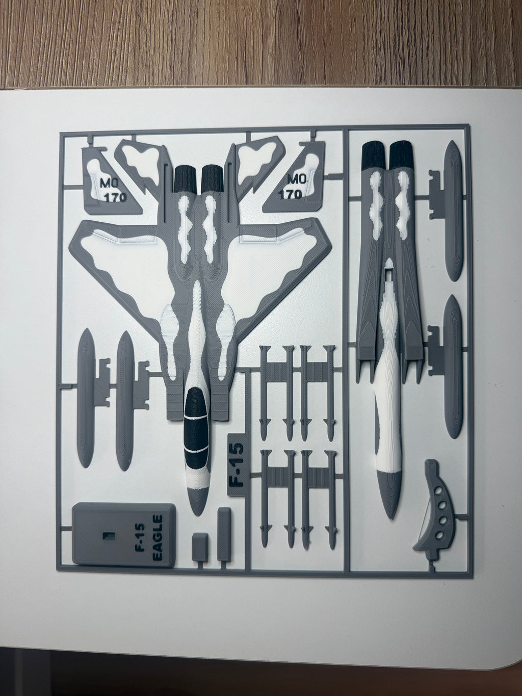 F-15 Eagle 3D Printed Aircraft Model Kit – White & Gray Fighter Jet Edition