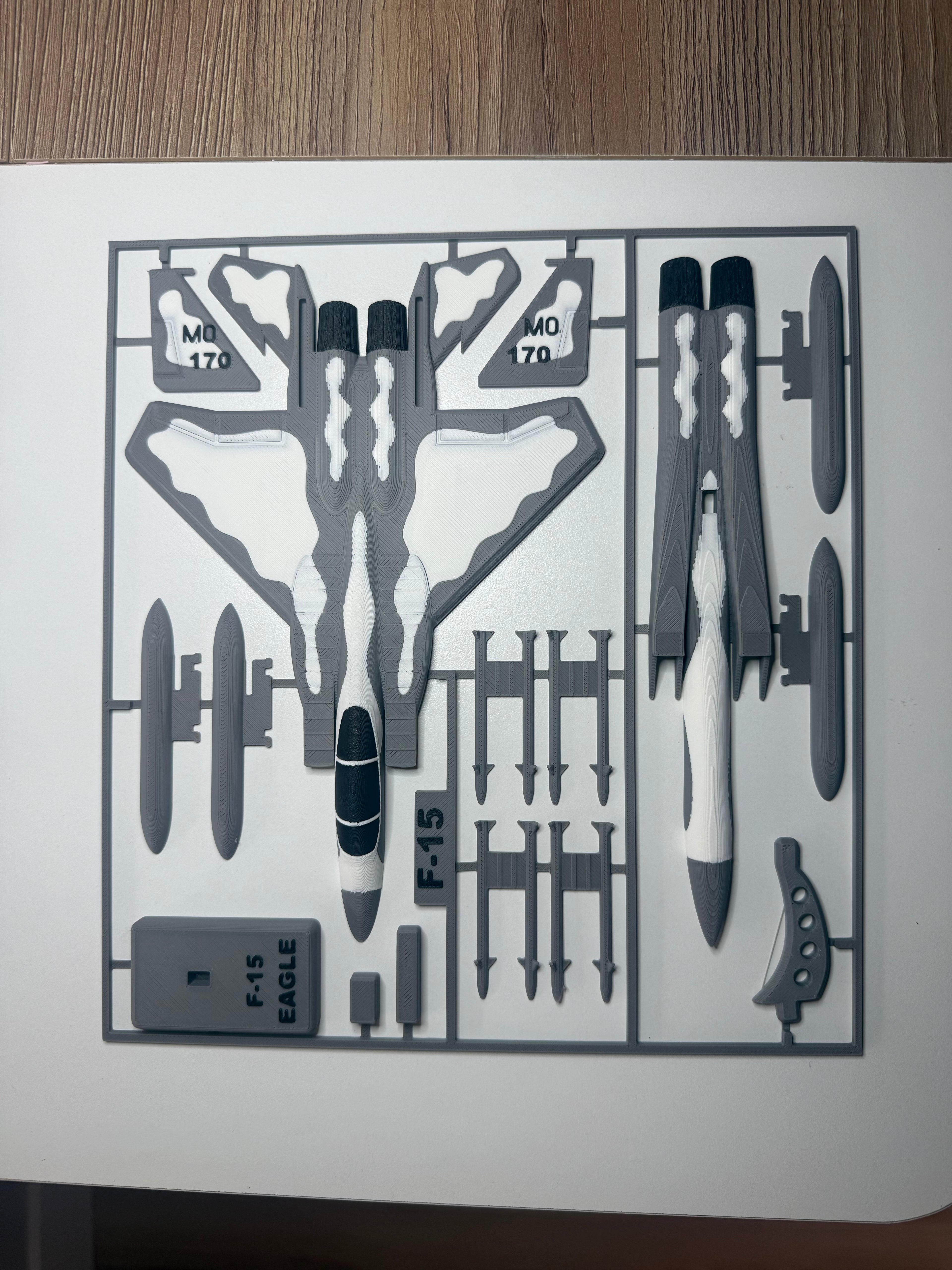 F-15 Eagle 3D Printed Aircraft Model Kit – White & Gray Fighter Jet Edition
