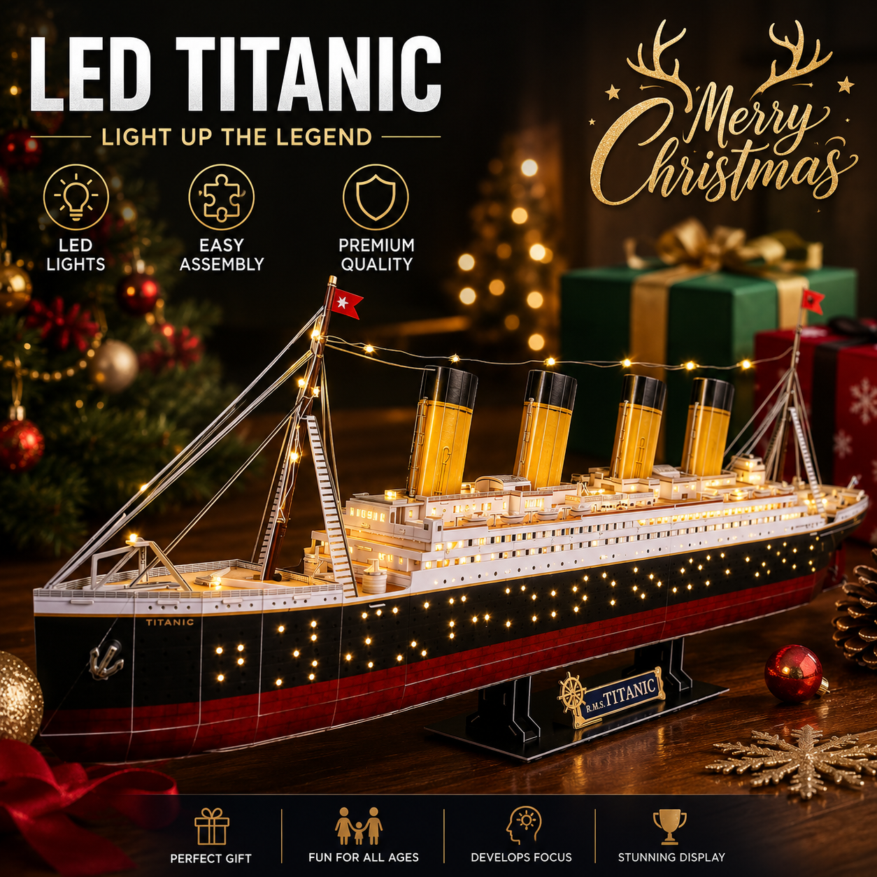 CubicFun Titanic 3D Model Ship Puzzle with LED Lights – 266 Pieces