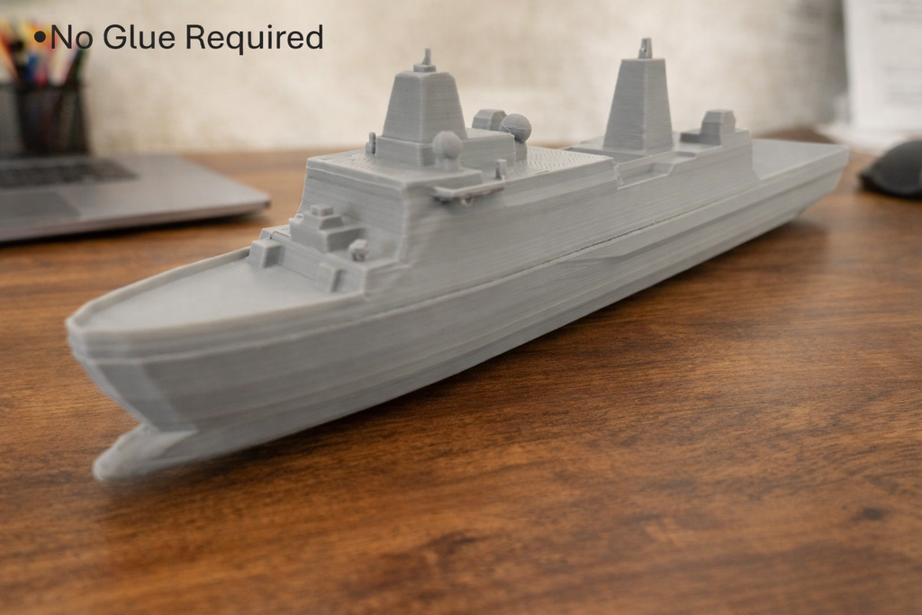 USS San Antonio Class Amphibious Transport Dock 3D Printed Display Ship – Naval Desk Decor