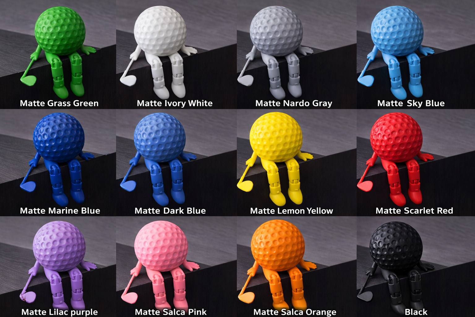 Funny Golf Ball Buddy with Club | 3D Printed Golf Desk Decor | Articulated Golf Figure