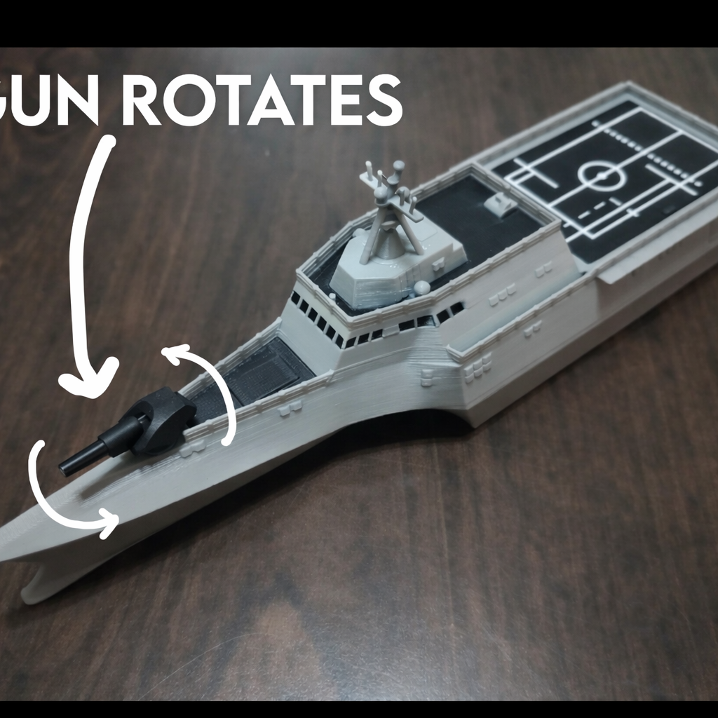 USS Littoral Combat Ship 3D Printed Display Model – Rotating Gun Naval Warship Decor