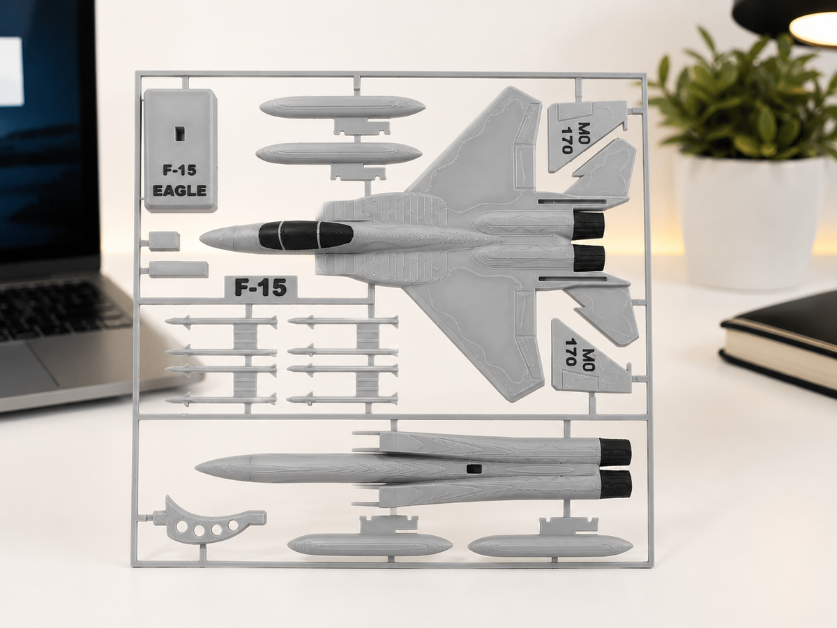 F-15 Eagle 3D Printed Aircraft Model Kit – White & Gray Fighter Jet Edition