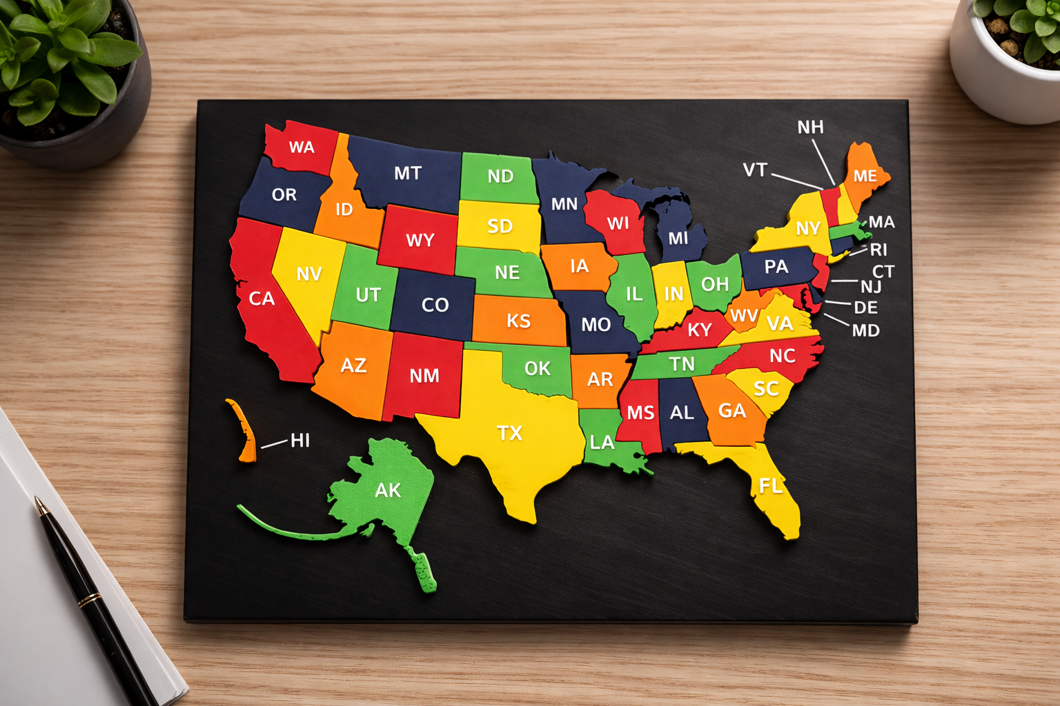 50 States USA Map 3D Printed Puzzle – Educational Geography Desk Display