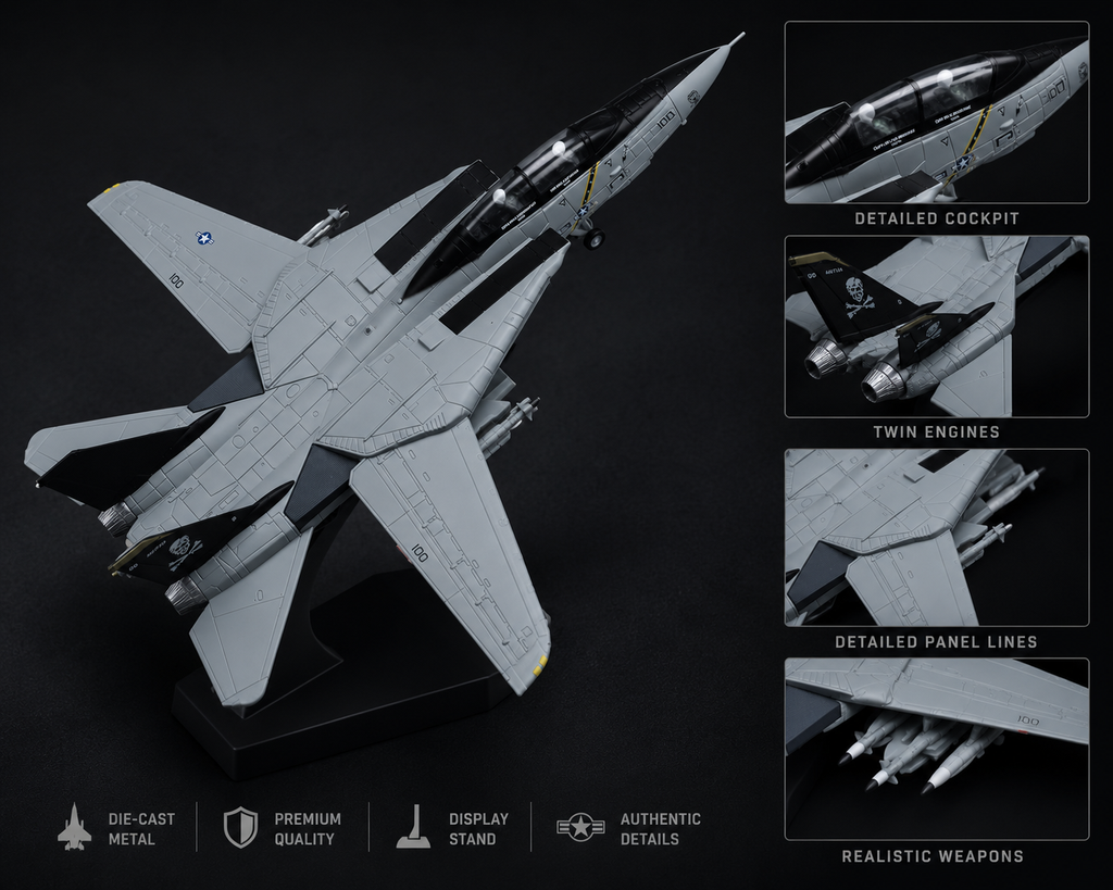 F-14 Tomcat Die-Cast Aircraft Model – 1/100 Scale US Navy Fighter Jet Display Plane