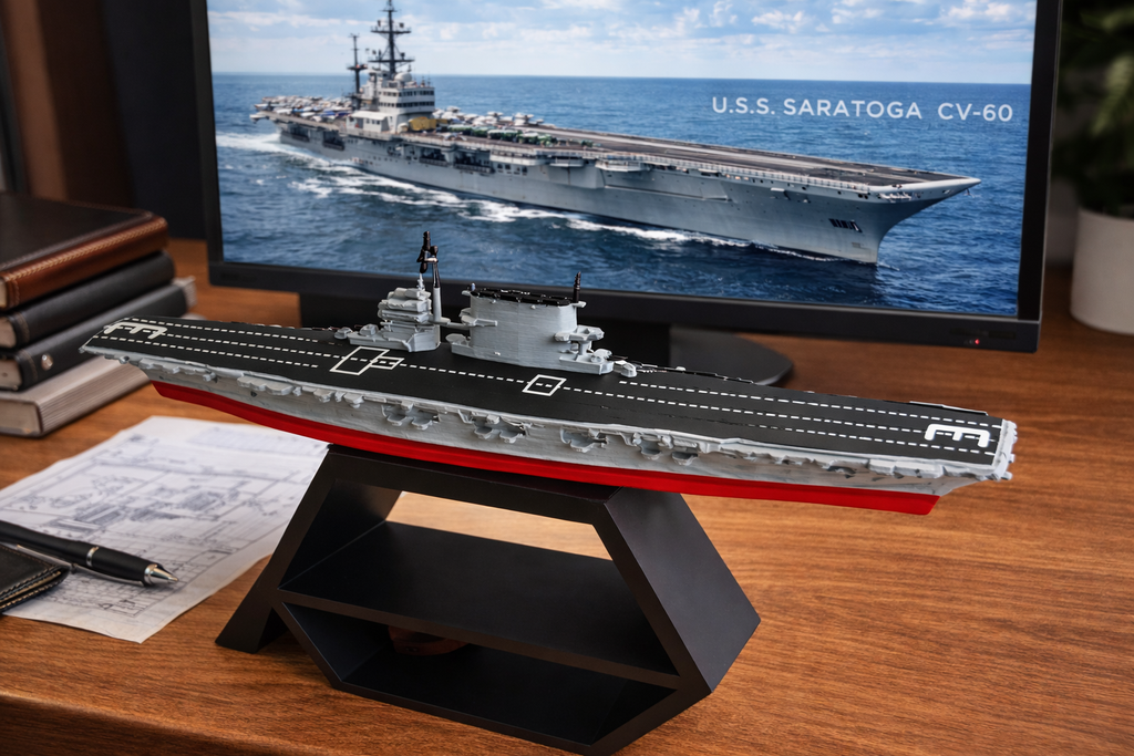 Saratoga Class Aircraft Carrier 3D Printed Display Model – Naval Warship Desk Decor