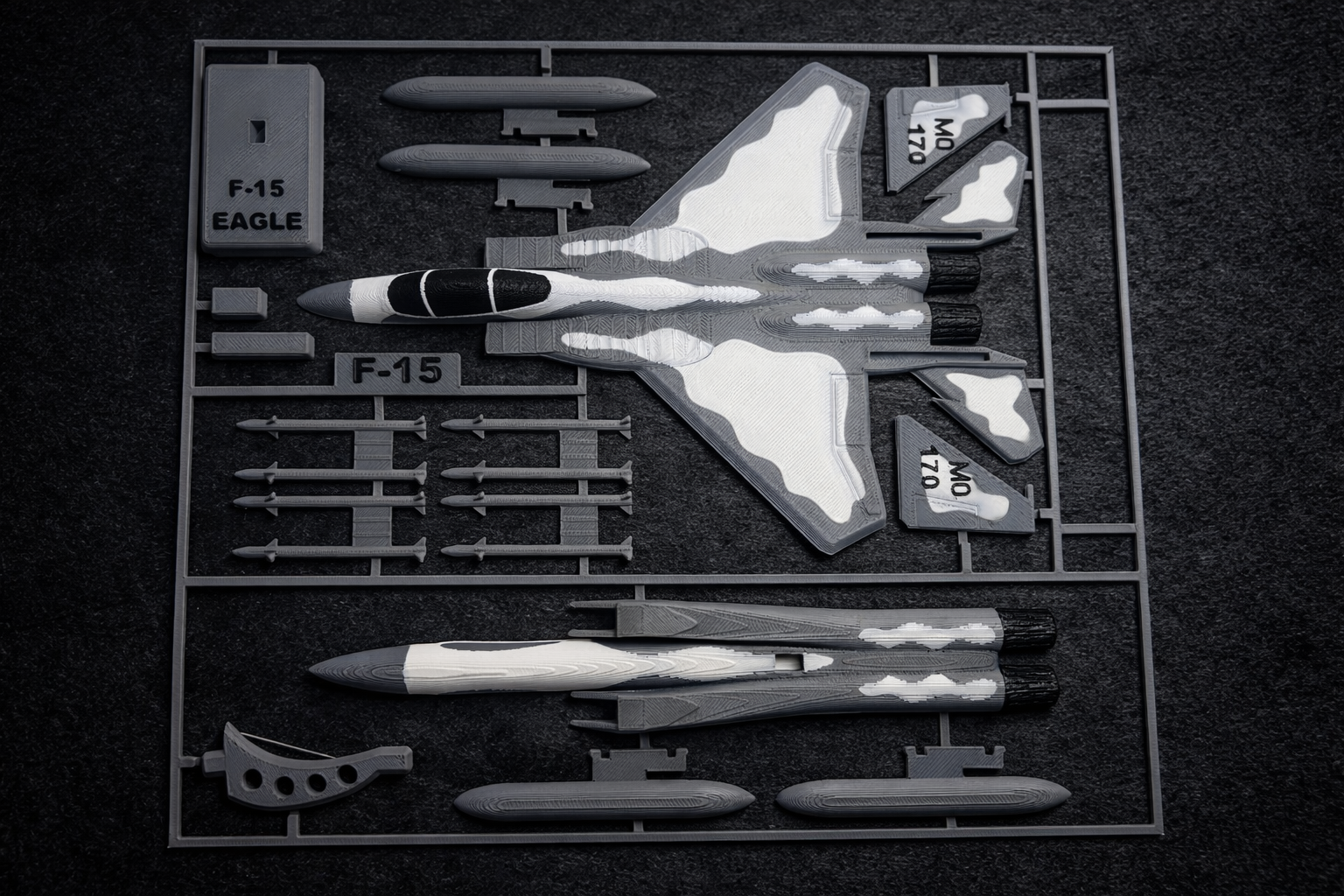 F-15 Eagle 3D Printed Aircraft Model Kit – White & Gray Fighter Jet Edition