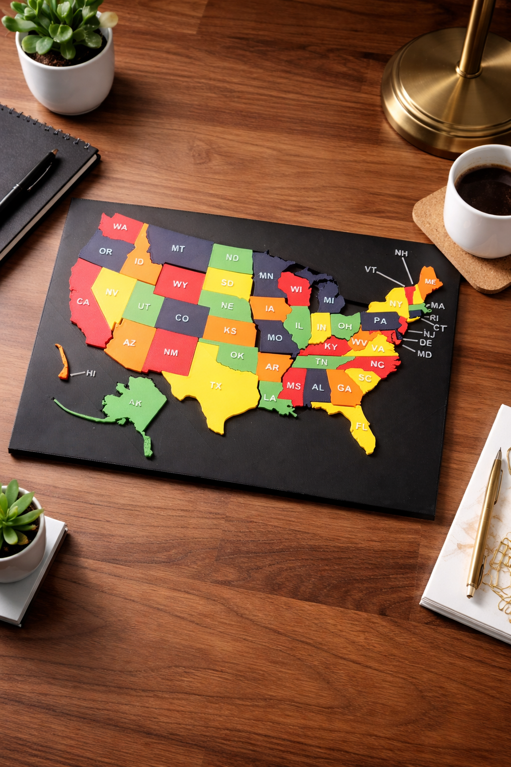 50 States USA Map 3D Printed Puzzle – Educational Geography Desk Display