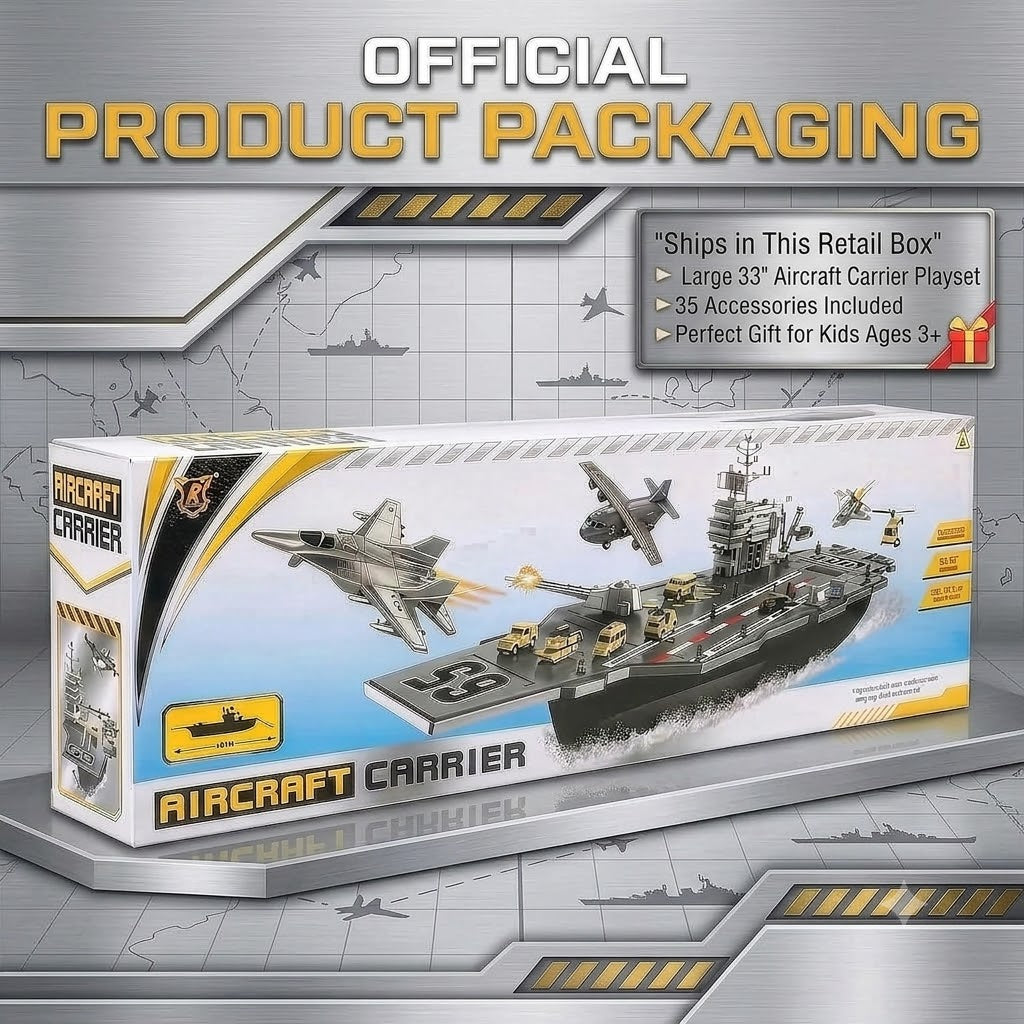 33-Inch Military Aircraft Carrier Mega Playset with Fighter Jets & Army Vehicles