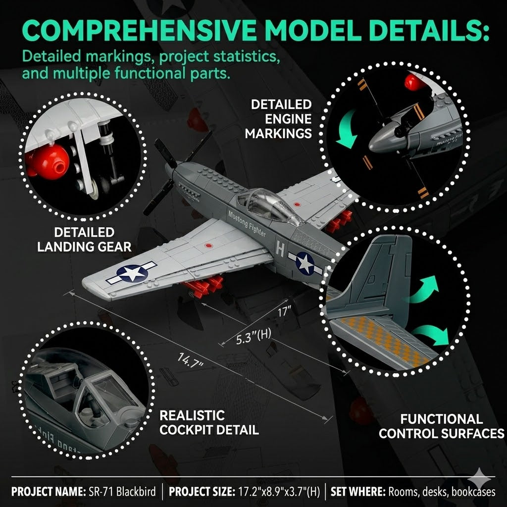 P-51 Mustang Fighter Aircraft Building Set – 258 Piece Model Kit