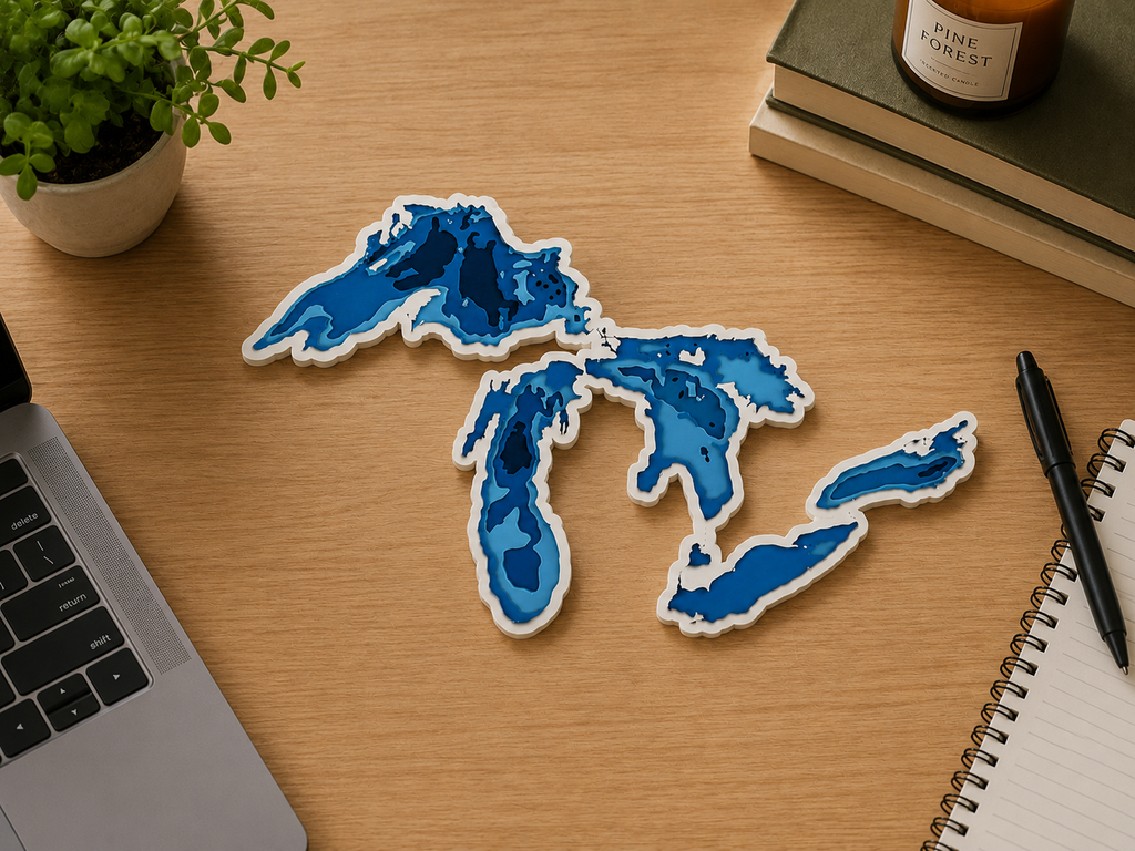 Great Lakes Layered Wall Art – 3D Printed Michigan Lake Map Decor