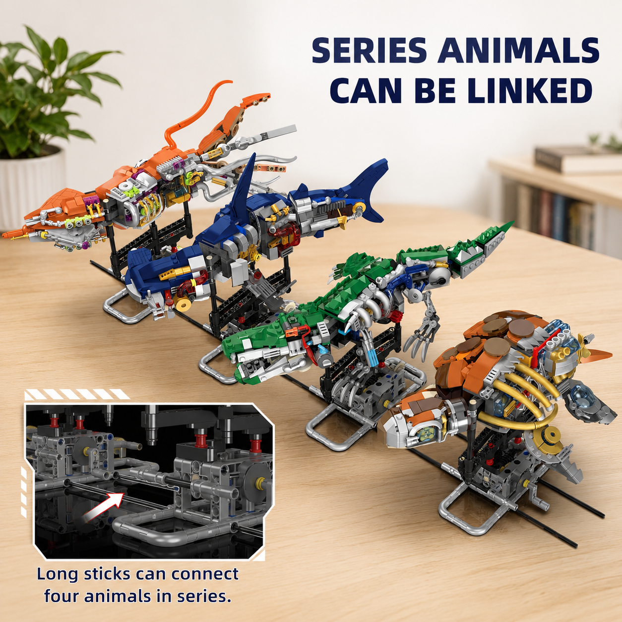 Mechanical Shark Building Block Set with LED Lights – 631 Pieces
