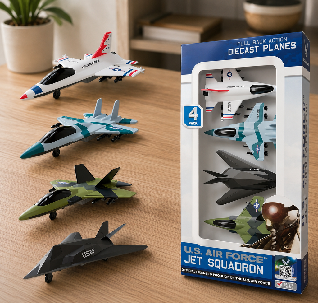 US Air Force Toy Fighter Jets 4-Pack Die-Cast Pull Back Airplane Set