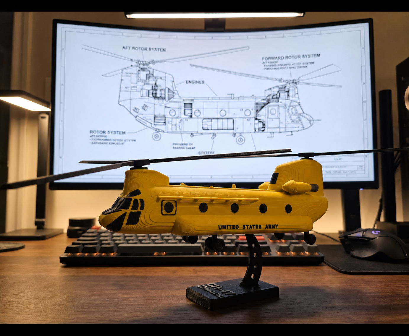 CH-47 Chinook Helicopter Loose Piece Display Model – 3D Printed Military Helicopter