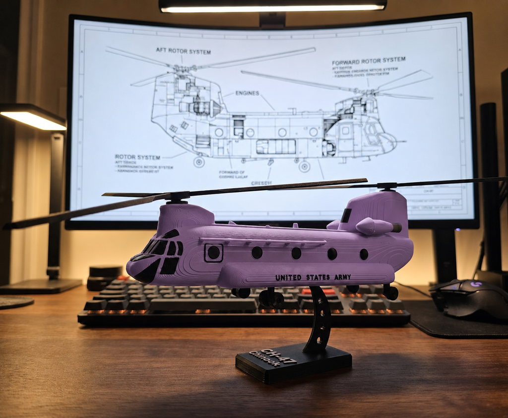 CH-47 Chinook Helicopter Loose Piece Display Model – 3D Printed Military Helicopter